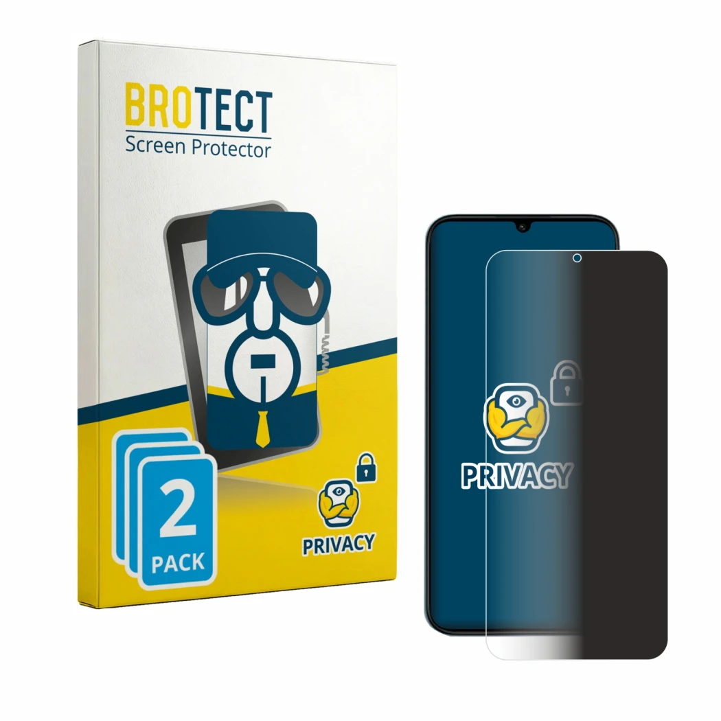 Face avant d’un emballage produit avec le logo de la marque BROTECT. À côté, l’appareil Redmi R70 5G est représenté avec la pr