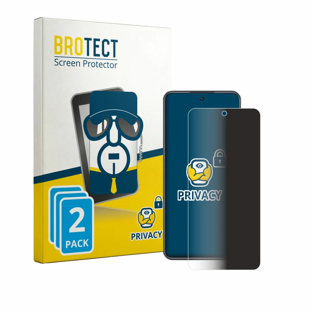 Face avant d’un emballage produit avec le logo de la marque BROTECT. À côté, l’appareil Realme C73 est représenté avec la prot