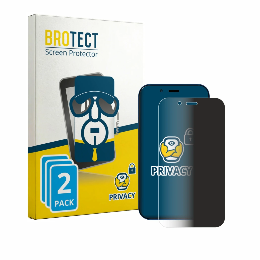 Face avant d’un emballage produit avec le logo de la marque BROTECT. À côté, l’appareil Hisense U964 est représenté avec la pr