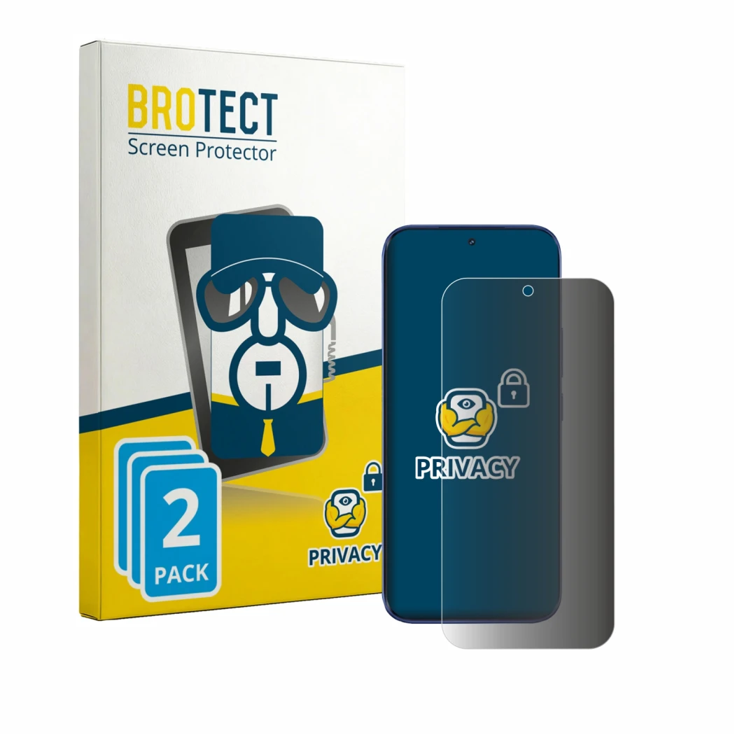 Face avant d’un emballage produit avec le logo de la marque BROTECT. À côté, l’appareil Tecno Camon Slim est représenté avec l