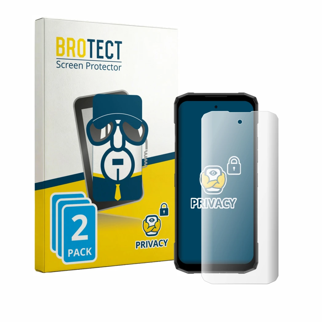 Face avant d’un emballage produit avec le logo de la marque BROTECT. À côté, l’appareil Doogee Blade 20 Plus est représenté av