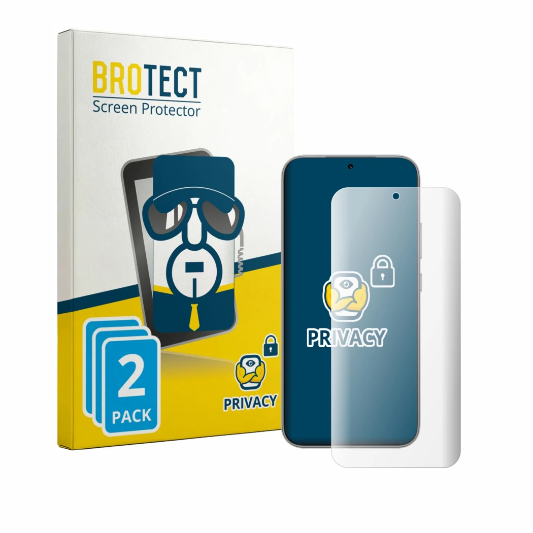 Face avant d’un emballage produit avec le logo de la marque BROTECT. À côté, l’appareil Honor X9e Pro est représenté avec la p