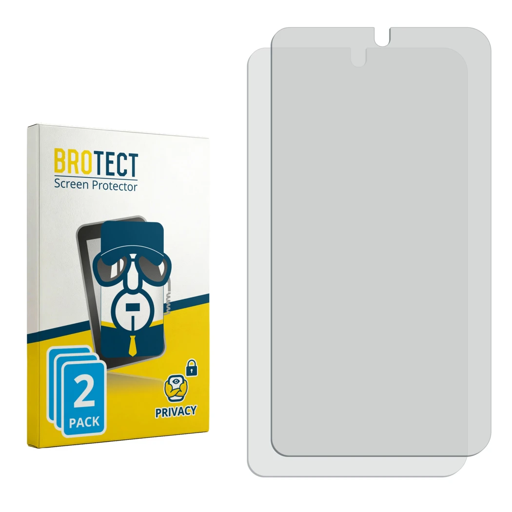 Face avant d’un emballage produit avec le logo de la marque BROTECT. À côté se trouve la protection d’écran correspondante.