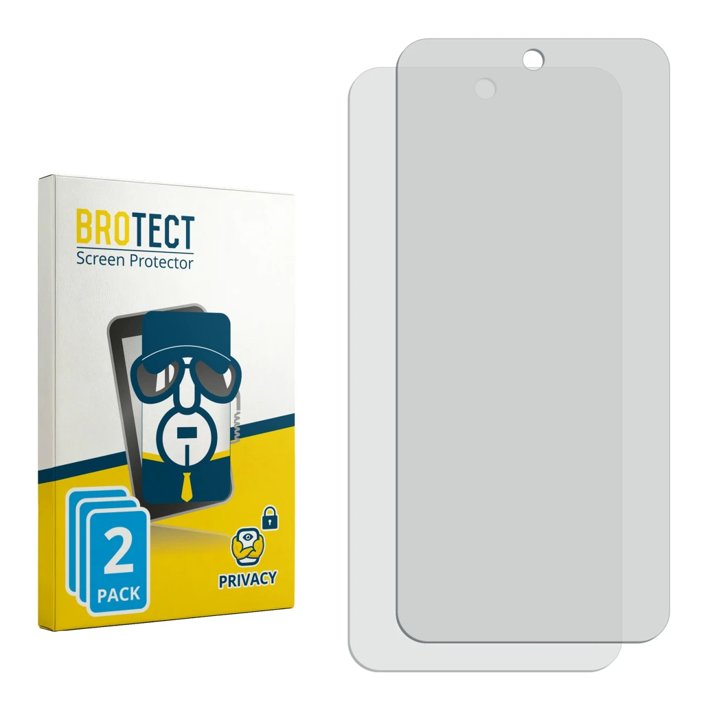 Face avant d’un emballage produit avec le logo de la marque BROTECT. À côté se trouve la protection d’écran correspondante.