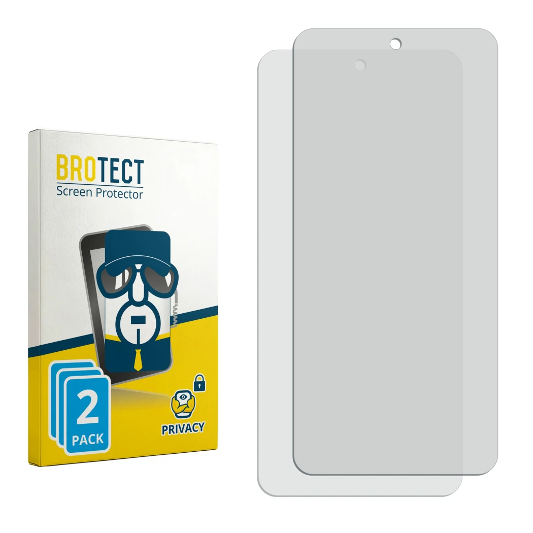 Face avant d’un emballage produit avec le logo de la marque BROTECT. À côté se trouve la protection d’écran correspondante.