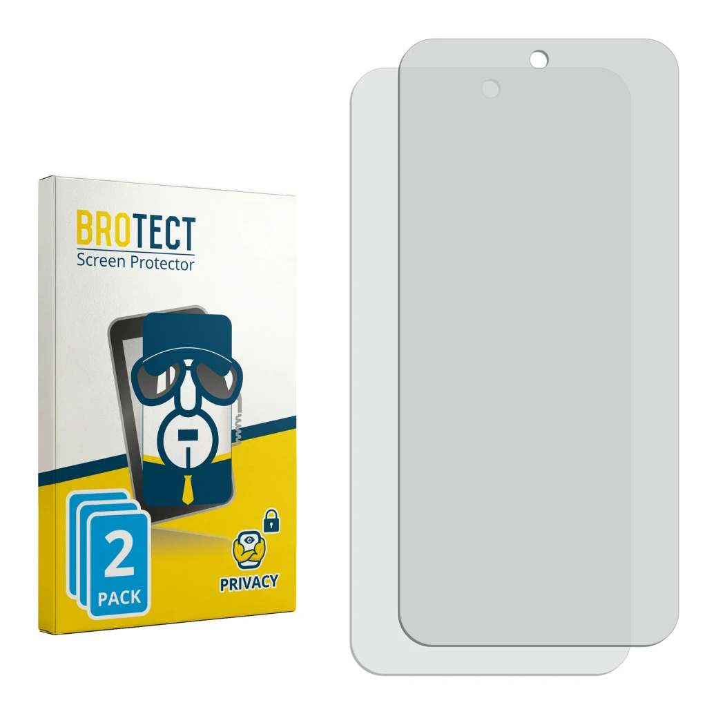 Face avant d’un emballage produit avec le logo de la marque BROTECT. À côté se trouve la protection d’écran correspondante.