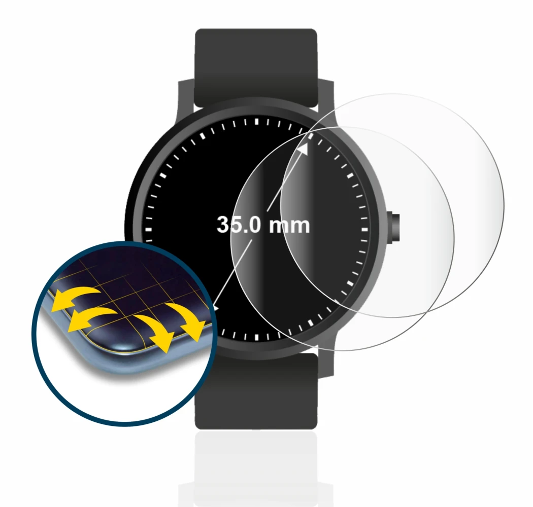 Image de l'appareil Montres (Circulaire, ø: 35 mm) avec une grande variété de protections d'écran.