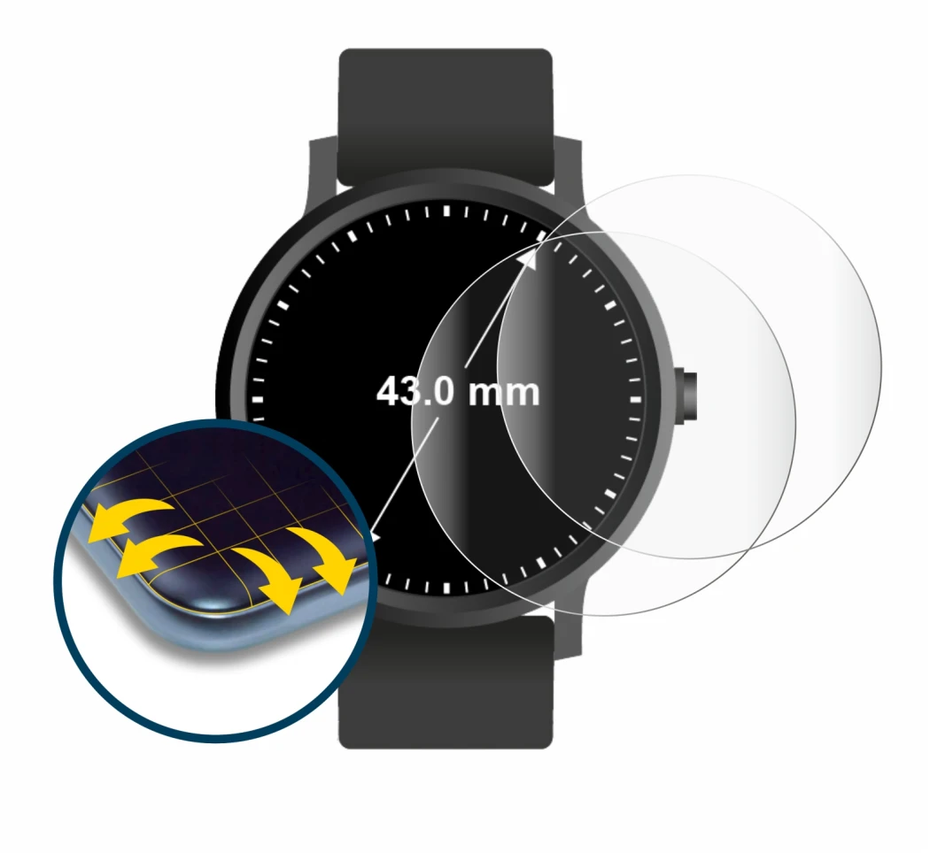 Image de l'appareil Montres (Circulaire, ø: 43 mm) avec une grande variété de protections d'écran.
