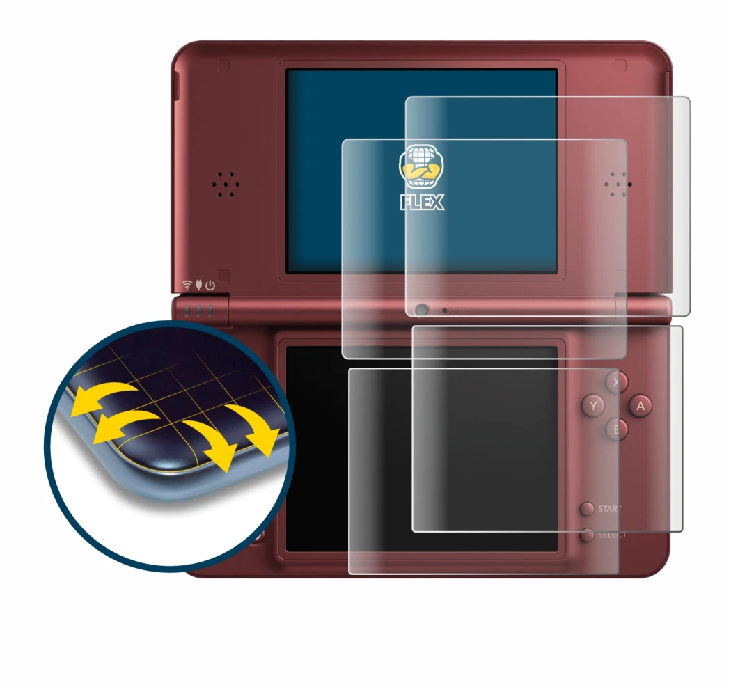 Image de l'appareil Nintendo DSi XL avec une grande variété de protections d'écran.