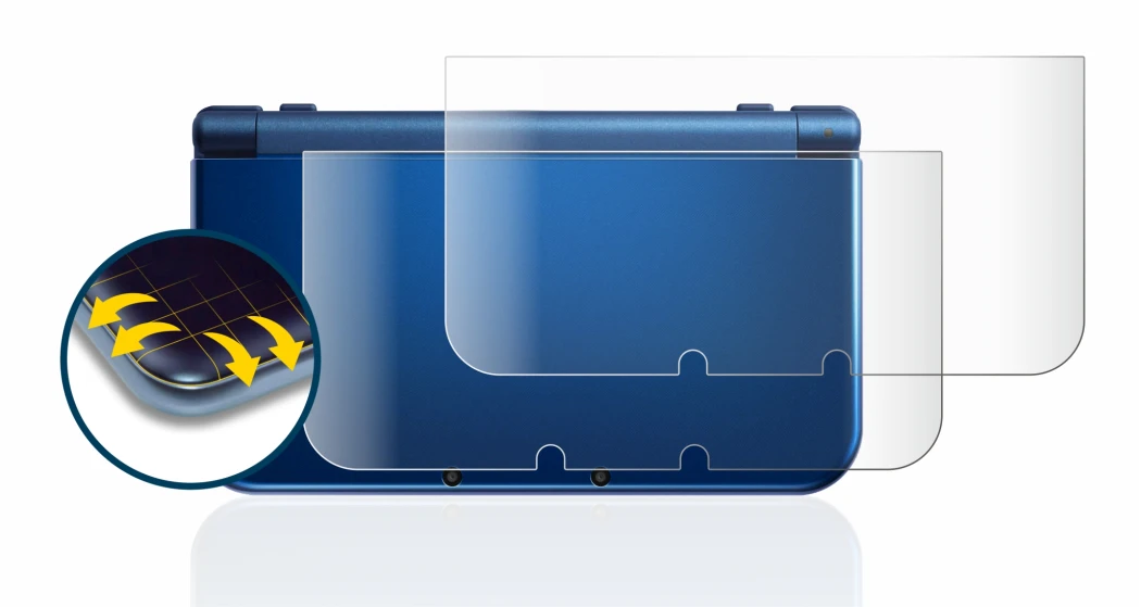 Image de l'appareil Nintendo New 3DS XL (boîtier) avec une grande variété de protections d'écran.