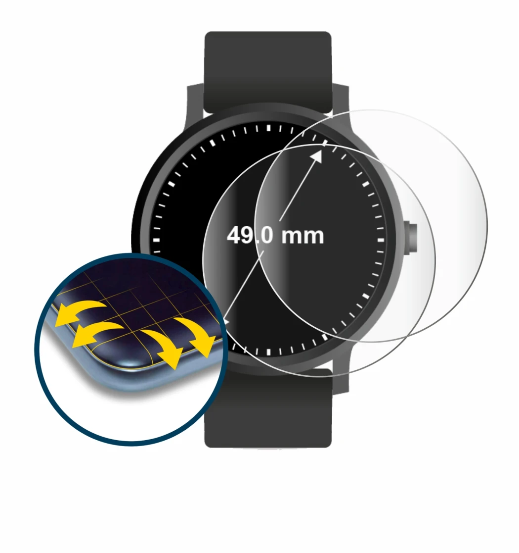 Image de l'appareil Montres (Circulaire, ø: 49 mm) avec une grande variété de protections d'écran.