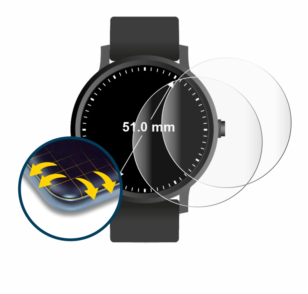 Image de l'appareil Montres (Circulaire, ø: 51 mm) avec une grande variété de protections d'écran.