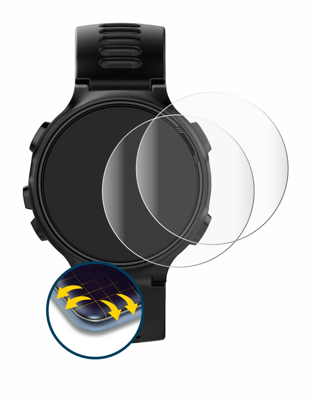 Image de l'appareil Garmin Forerunner 735XT avec une grande variété de protections d'écran.