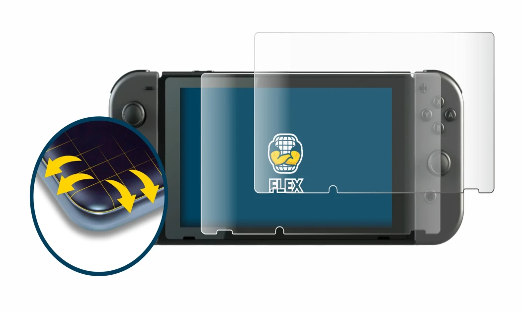 Image de l'appareil Nintendo Switch avec une grande variété de protections d'écran.