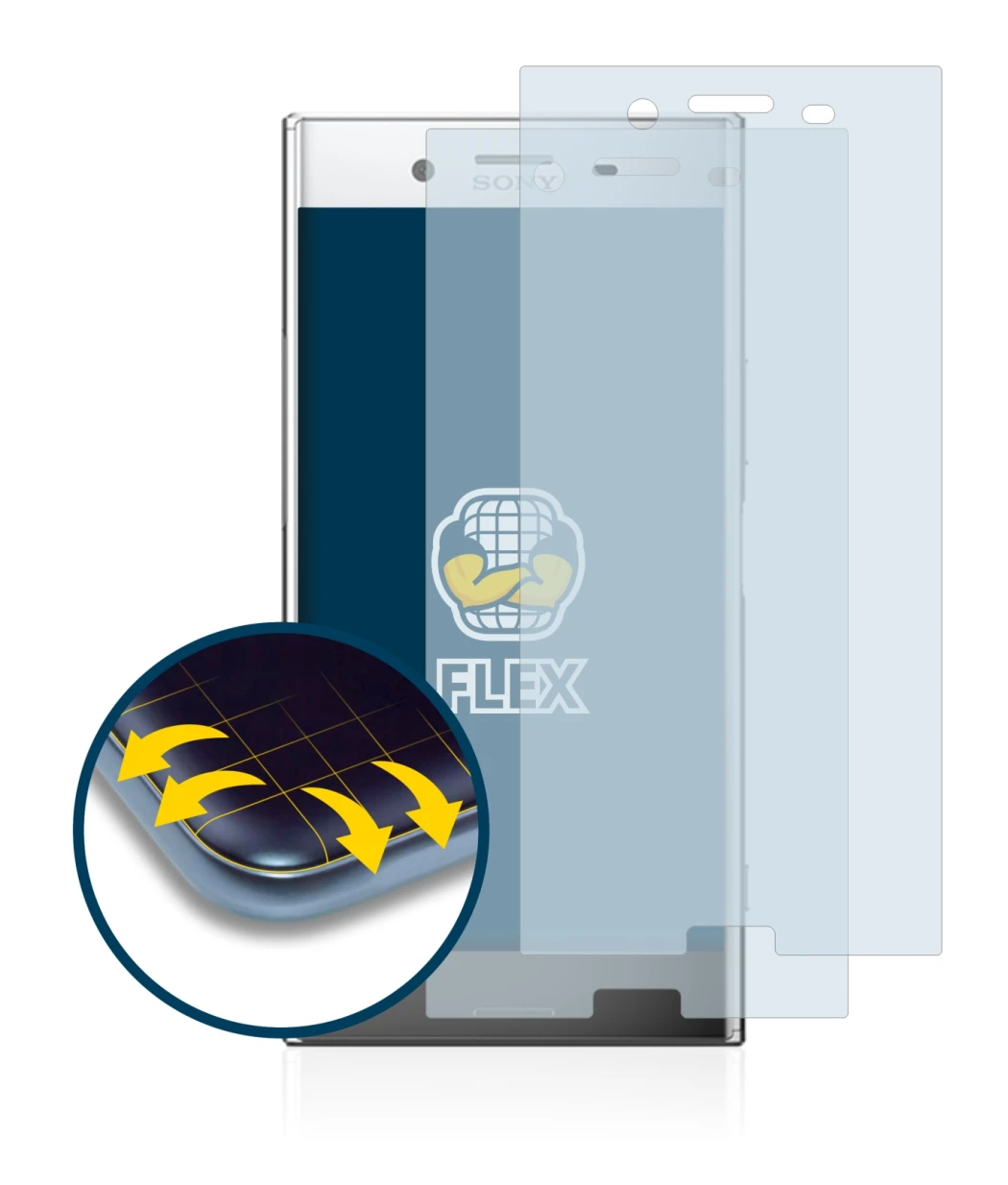 Image de l'appareil Sony Xperia XZ Premium avec une grande variété de protections d'écran.