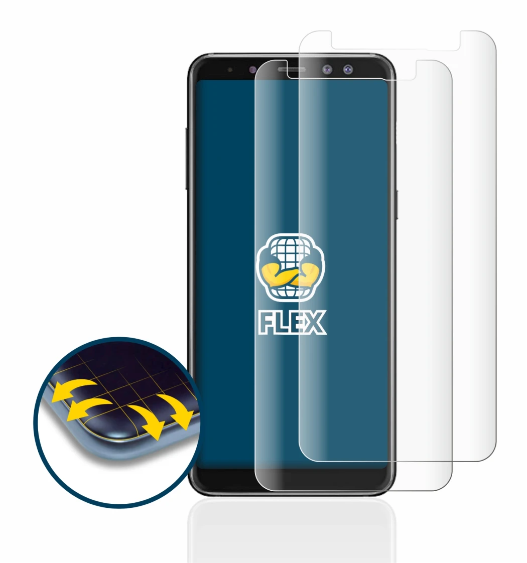 Image de l'appareil Samsung Galaxy A8 2018 avec une grande variété de protections d'écran.