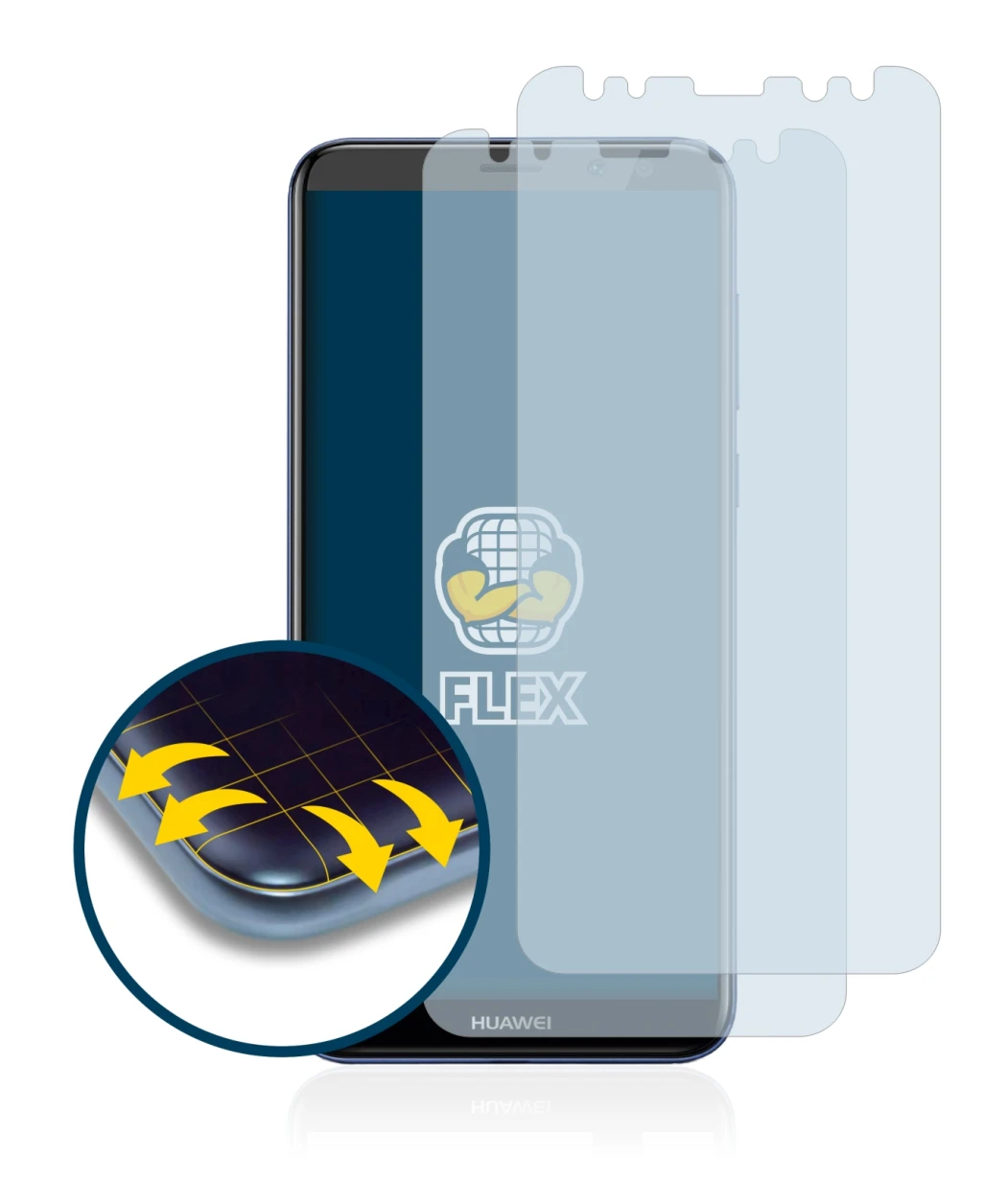 Image de l'appareil Huawei Mate 10 Lite avec une grande variété de protections d'écran.