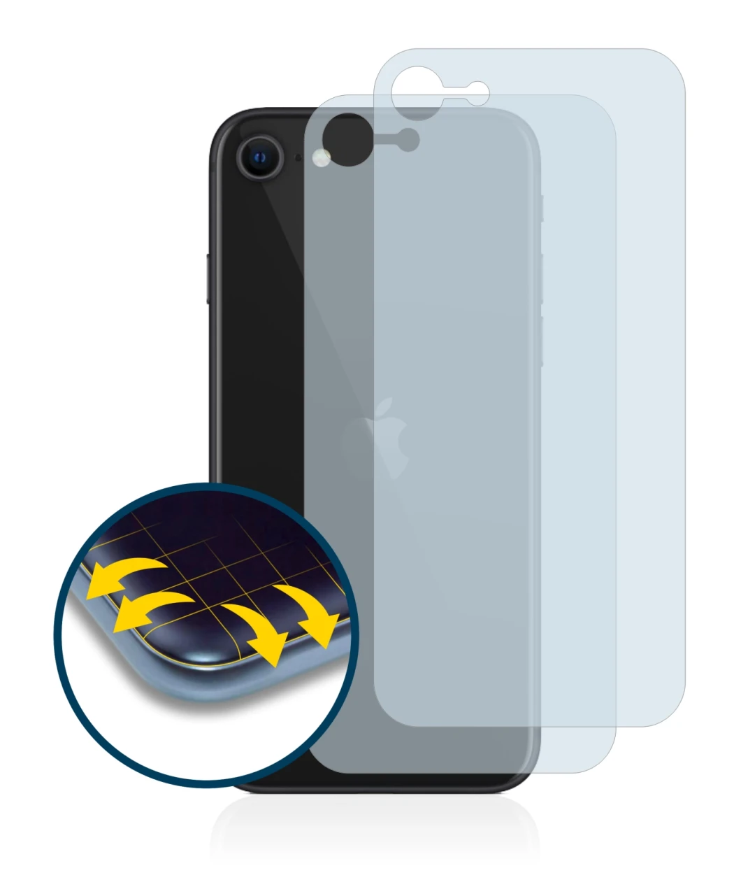 Image de l'appareil Apple iPhone SE 2 2020 (Le dos) avec une grande variété de protections d'écran.