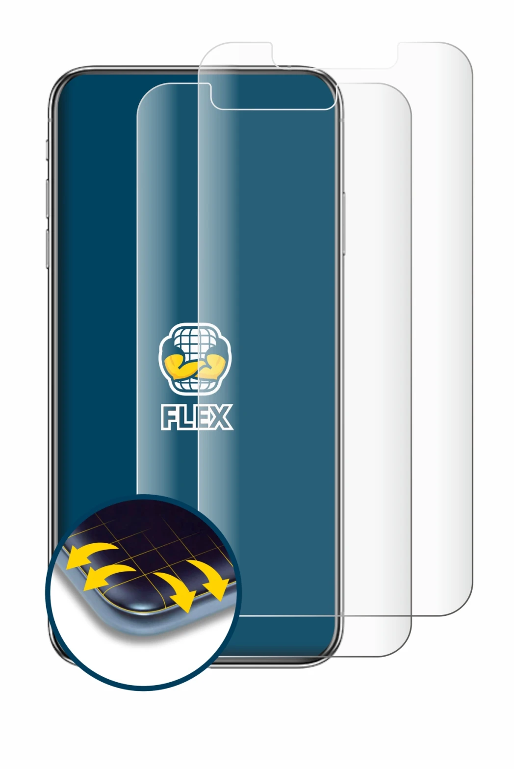 Image de l'appareil Apple iPhone Xs Max avec une grande variété de protections d'écran.