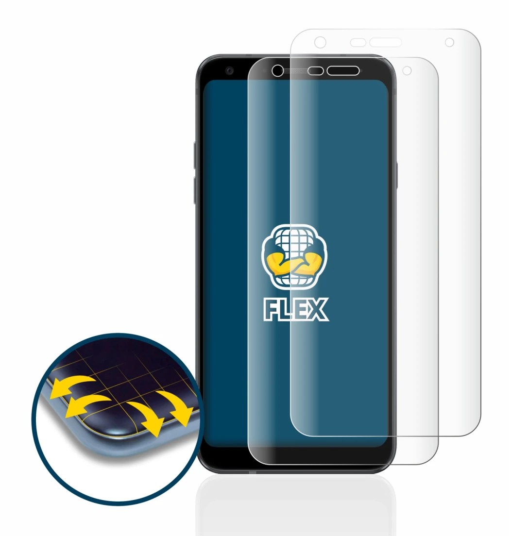 Image de l'appareil LG Q7 avec une grande variété de protections d'écran.