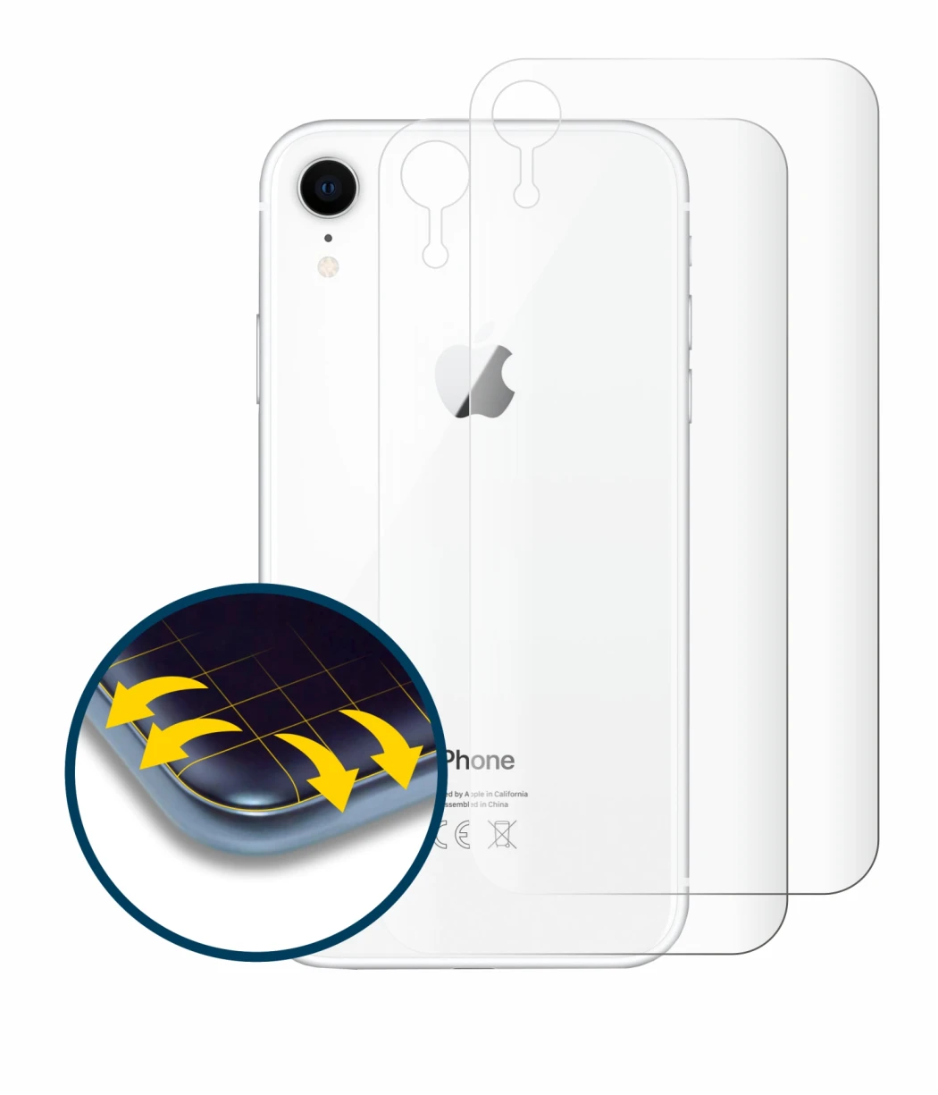 Image de l'appareil Apple iPhone XR (Le dos) avec une grande variété de protections d'écran.