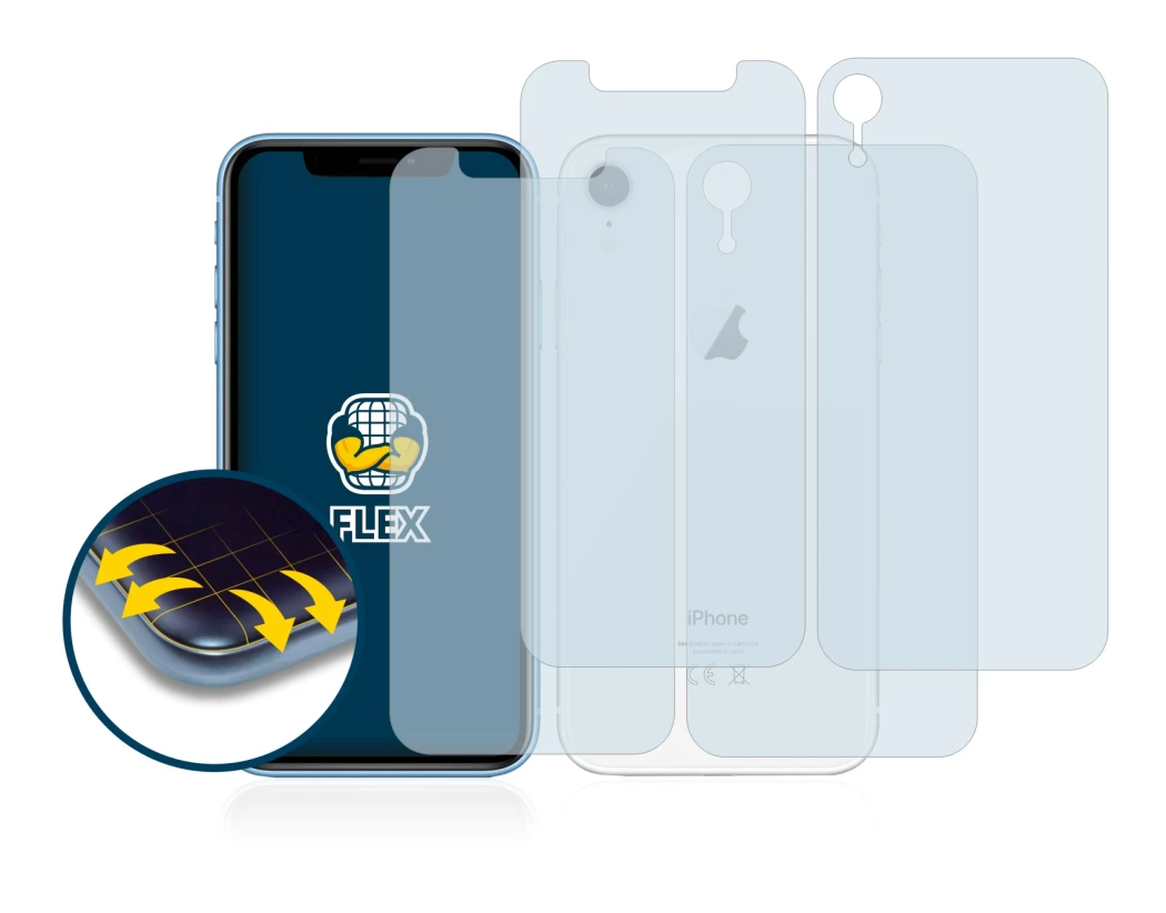 Image de l'appareil Apple iPhone XR (Avant+Arrière) avec une grande variété de protections d'écran.