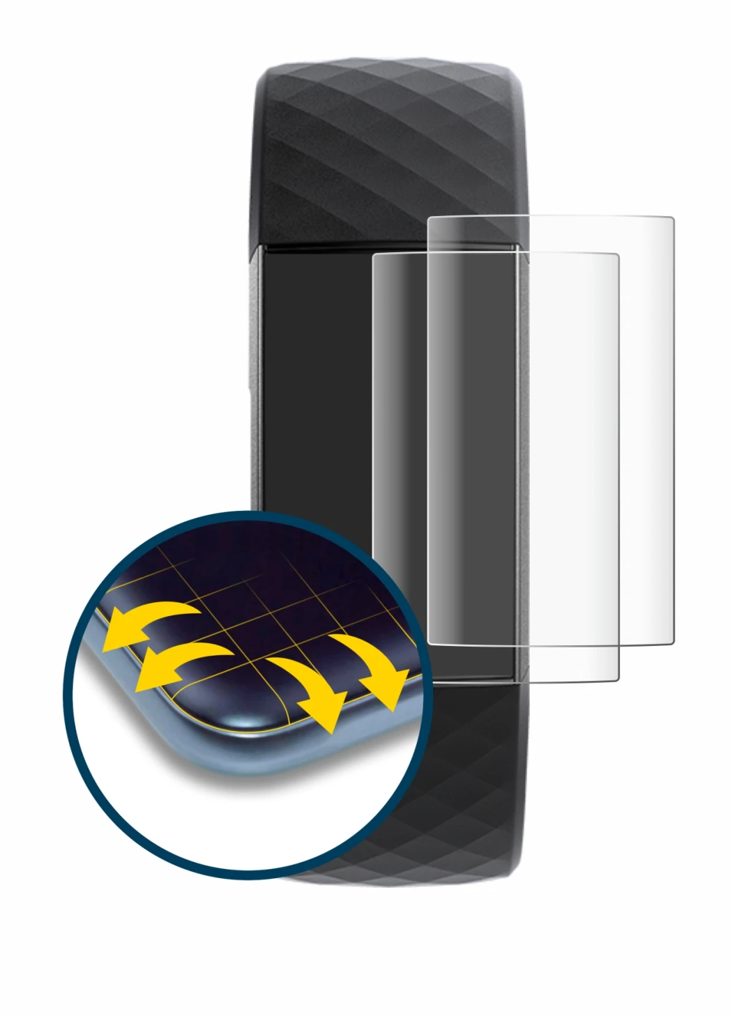 Image de l'appareil Fitbit Charge 3 avec une grande variété de protections d'écran.