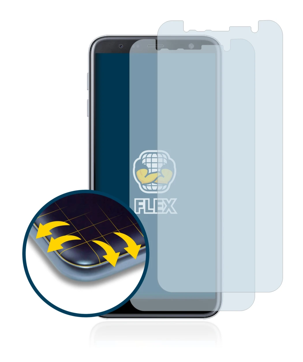 Image de l'appareil Samsung Galaxy J6 Plus avec une grande variété de protections d'écran.