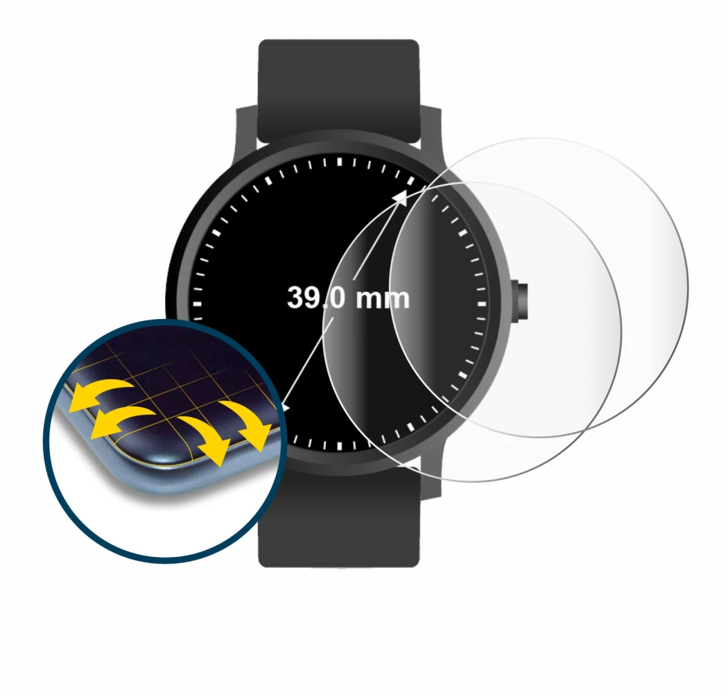 Image de l'appareil Circulaire Displays (ø: 39 mm) avec une grande variété de protections d'écran.