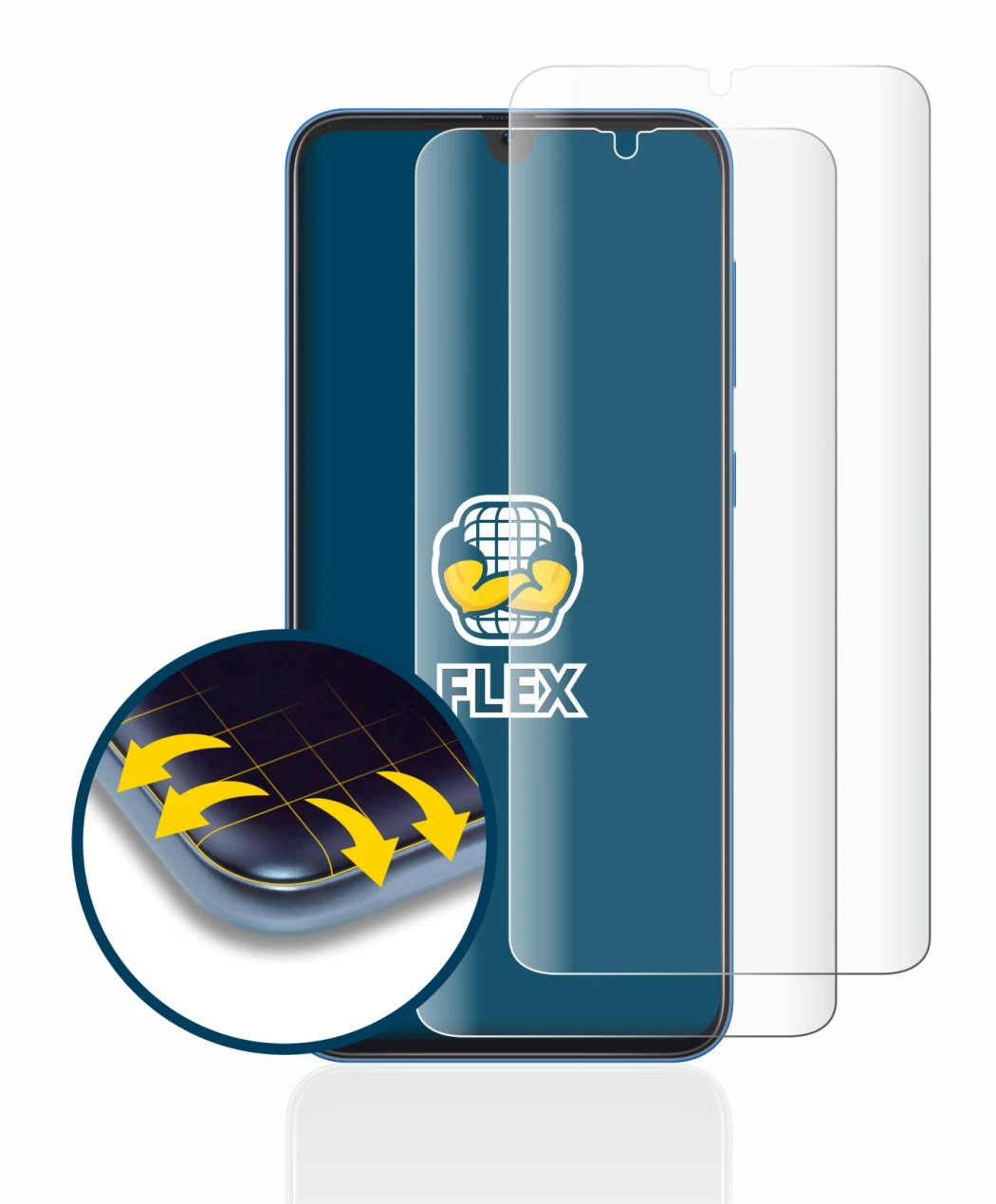 Image de l'appareil Samsung Galaxy A50 avec une grande variété de protections d'écran.