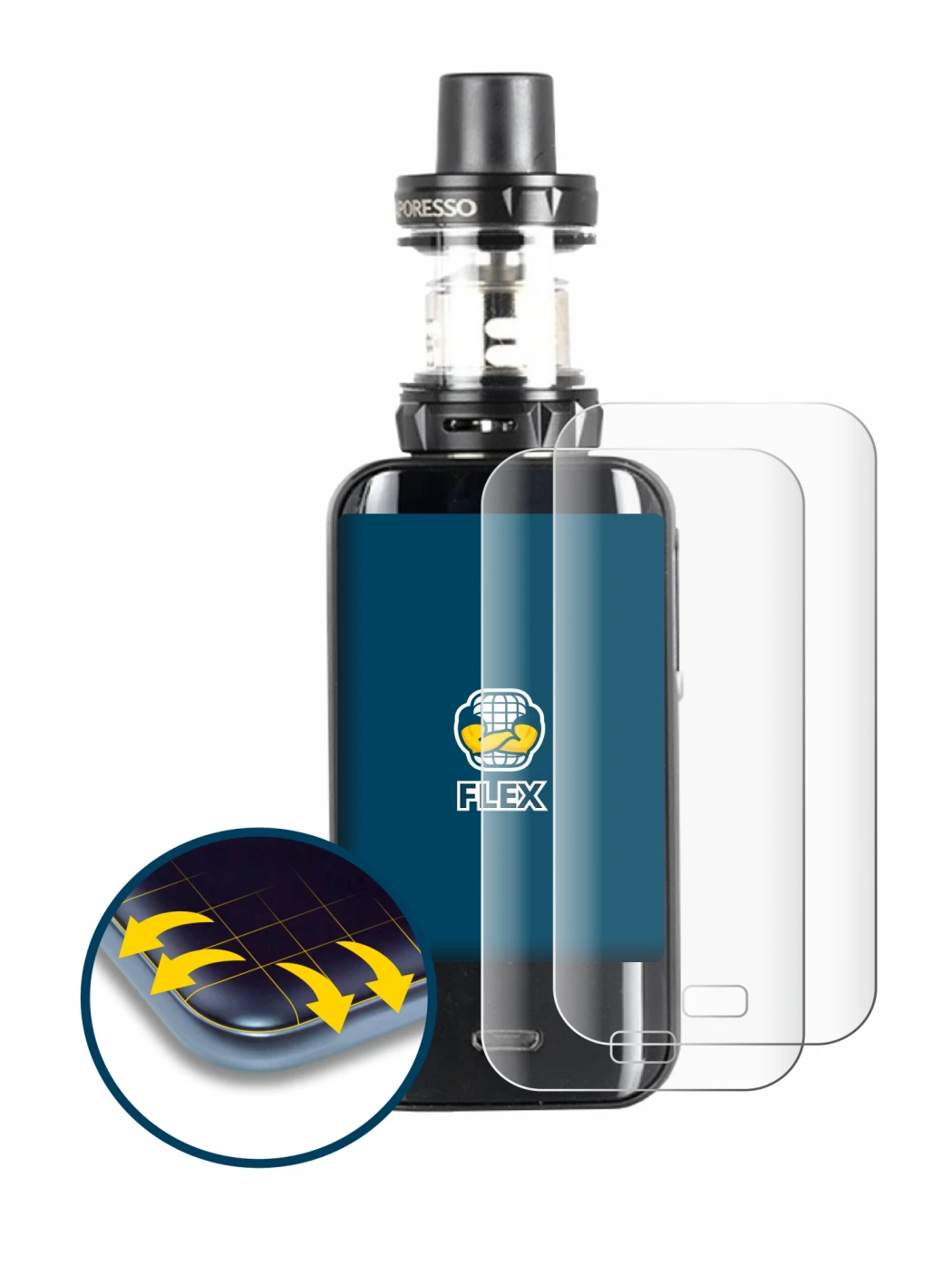 Image de l'appareil Vaporesso Luxe avec une grande variété de protections d'écran.