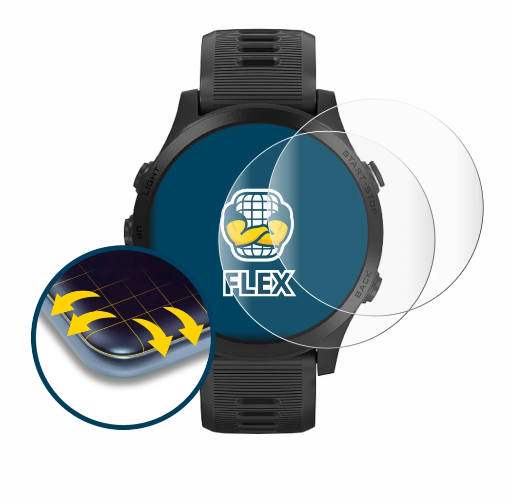 Image de l'appareil Garmin Forerunner 945 avec une grande variété de protections d'écran.