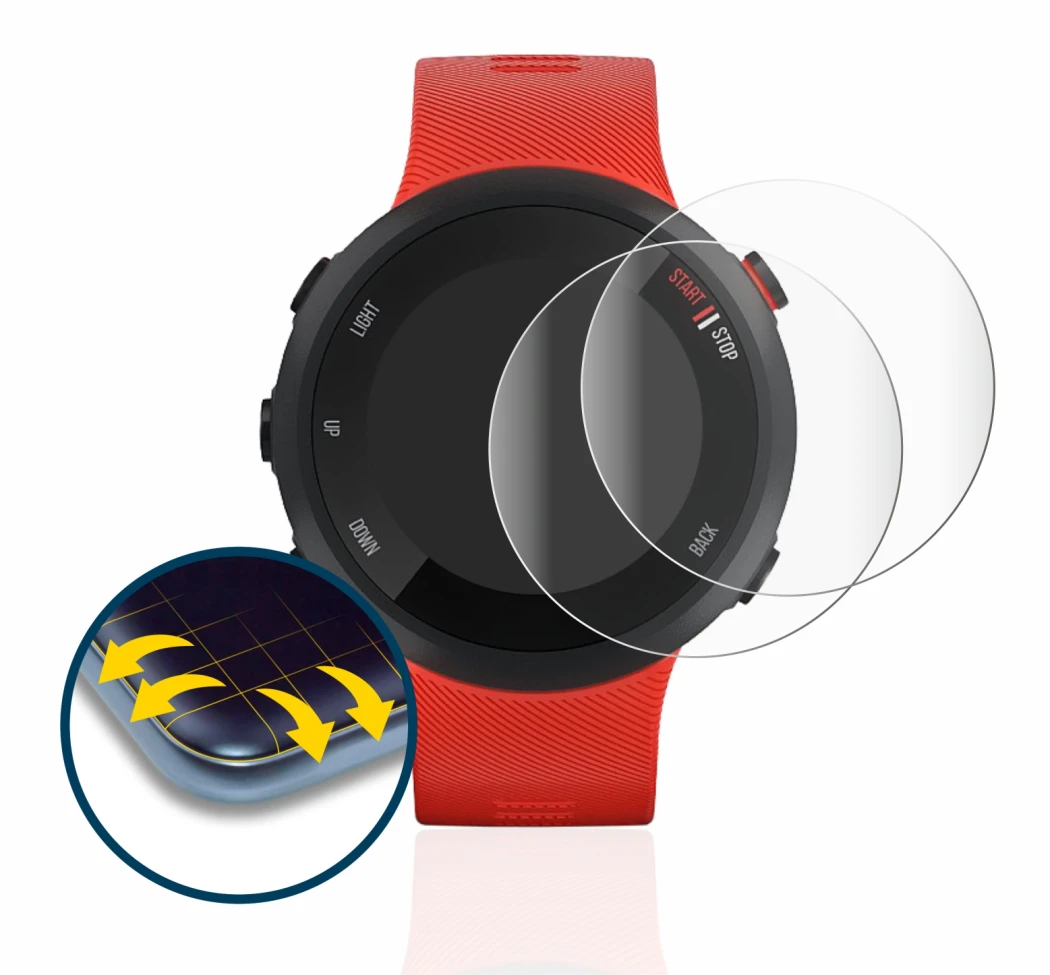 Image de l'appareil Garmin Forerunner 45 avec une grande variété de protections d'écran.