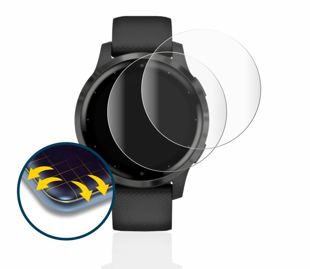 Image de l'appareil Garmin vivoactive 4s (40 mm) avec une grande variété de protections d'écran.