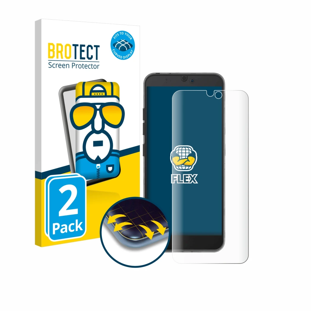 Face avant d’un emballage produit avec le logo de la marque BROTECT. À côté, l’appareil Fairphone 3 est représenté avec la pro