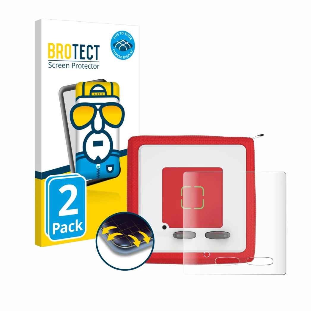 Face avant d’un emballage produit avec le logo de la marque BROTECT. À côté, l’appareil Tonies Toniebox est représenté avec la