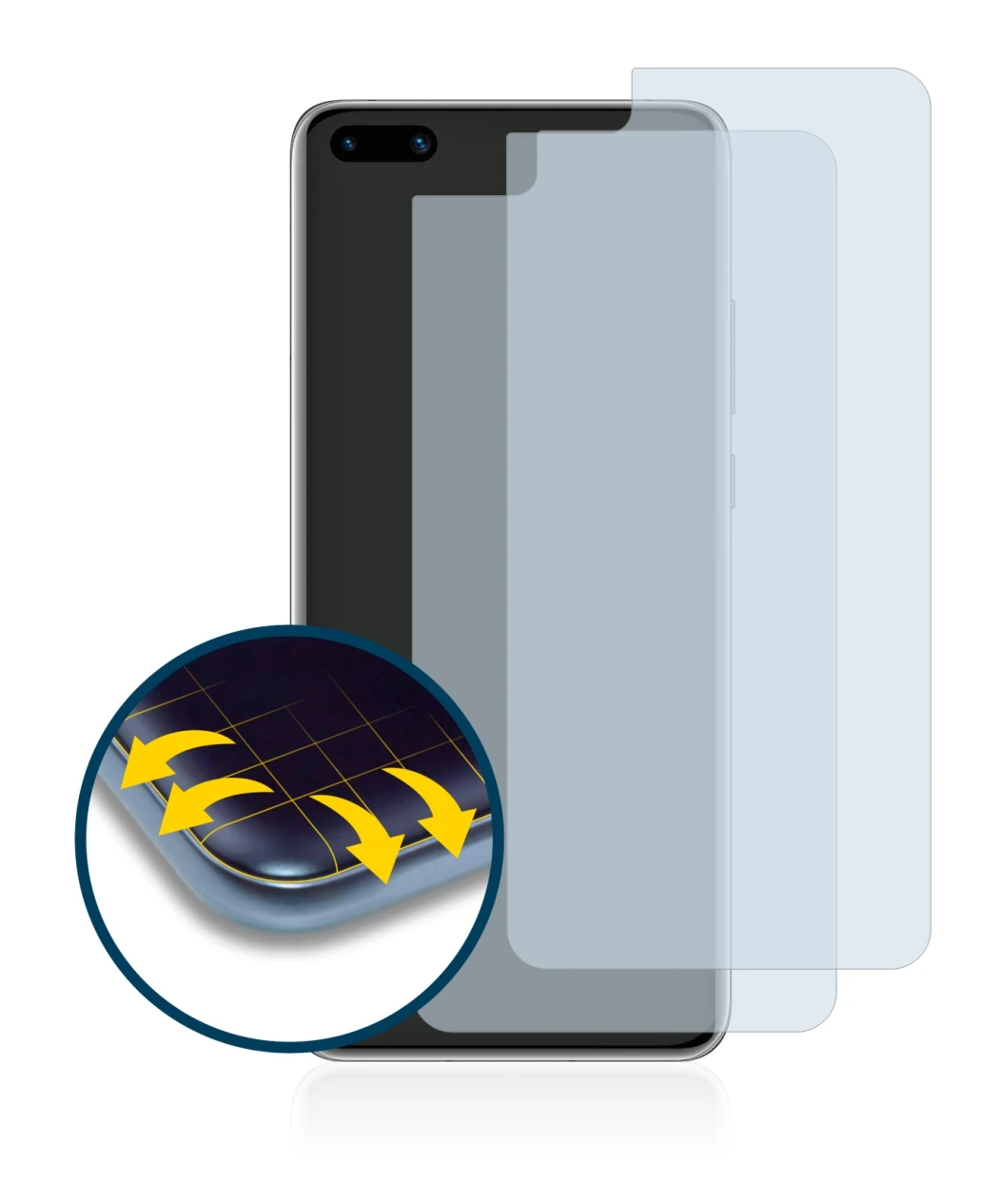 Image de l'appareil Huawei P40 avec une grande variété de protections d'écran.