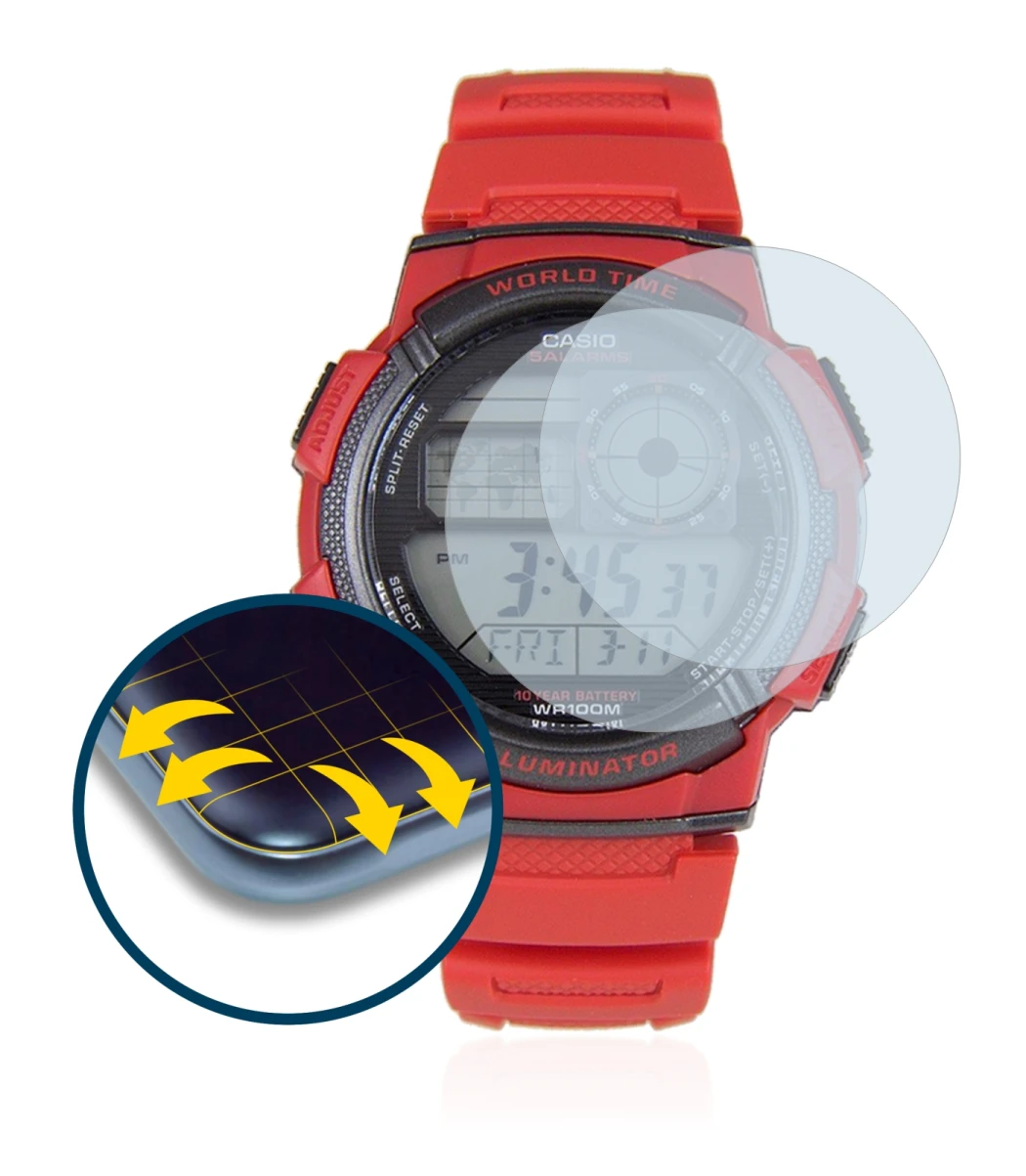 Image de l'appareil Casio AE-1000W avec une grande variété de protections d'écran.