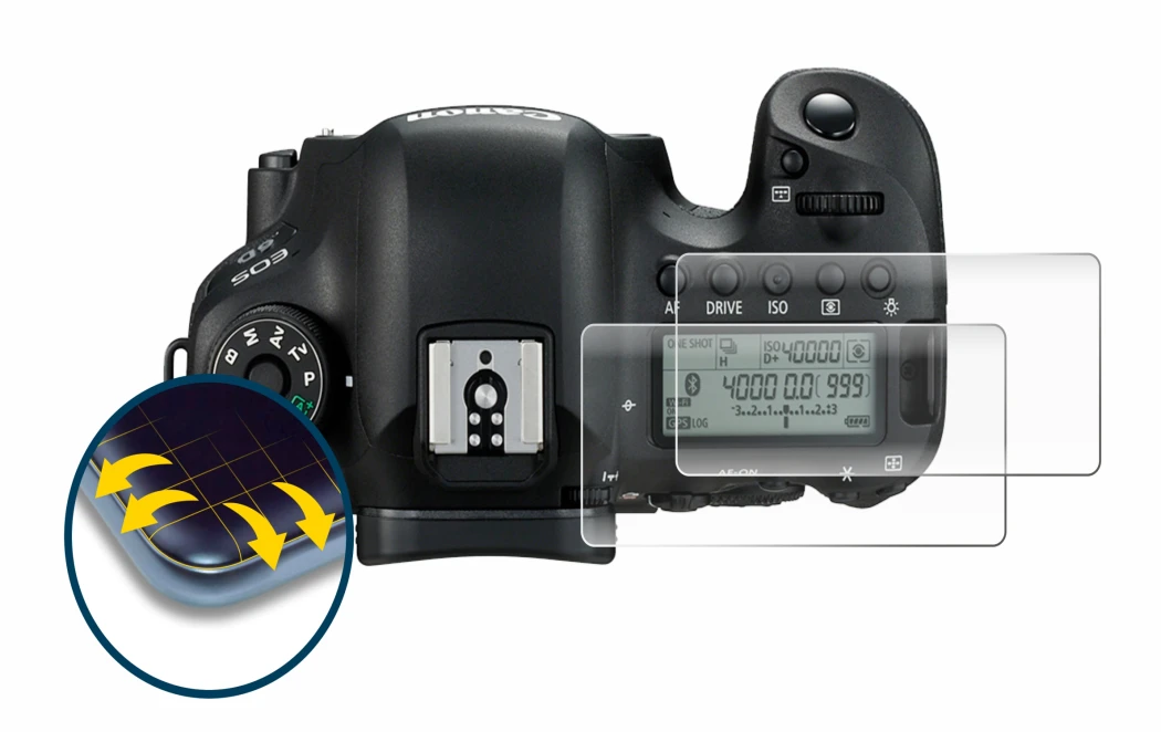 Image de l'appareil Canon EOS 6D (affichage des épaules) avec une grande variété de protections d'écran.