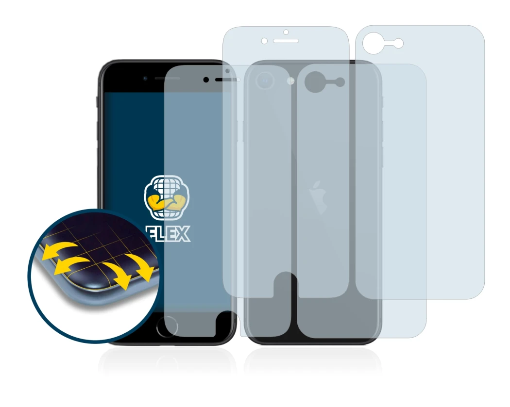 Image de l'appareil Apple iPhone SE 2 2020 (Avant+Arrière) avec une grande variété de protections d'écran.