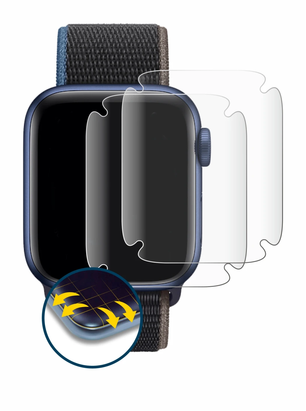 Image de l'appareil Apple Watch Series 6 (44 mm) avec une grande variété de protections d'écran.