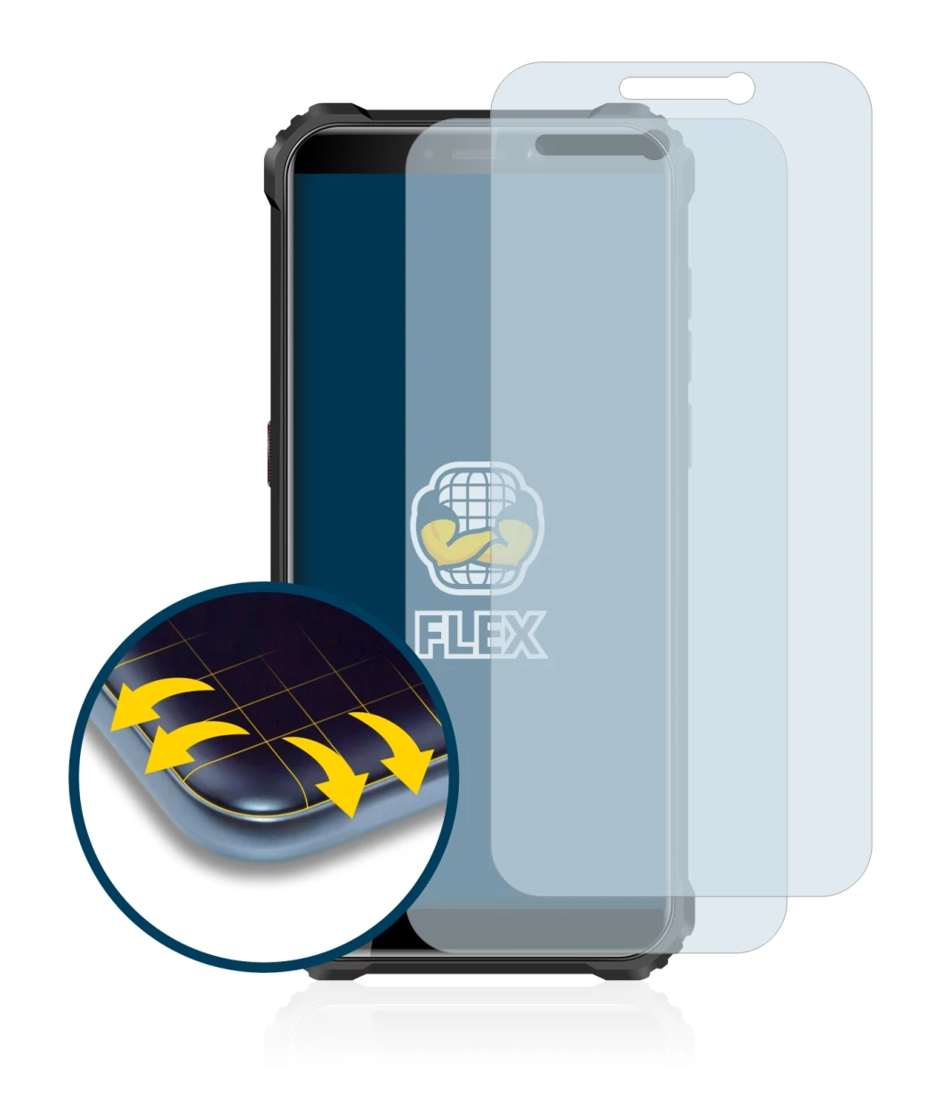 Image de l'appareil Oukitel WP5 avec une grande variété de protections d'écran.