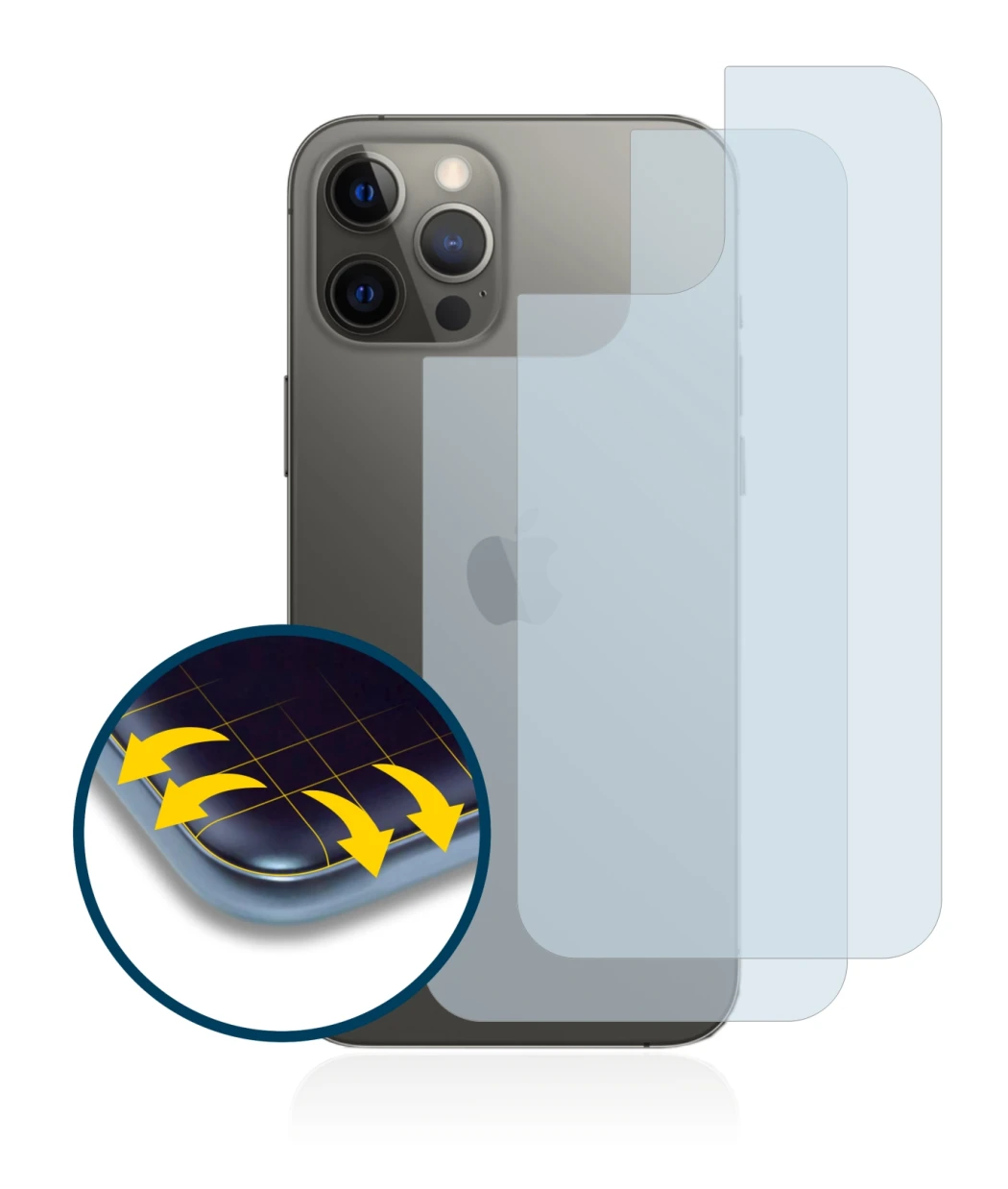 Image de l'appareil Apple iPhone 12 Pro Max (Arrière) avec une grande variété de protections d'écran.