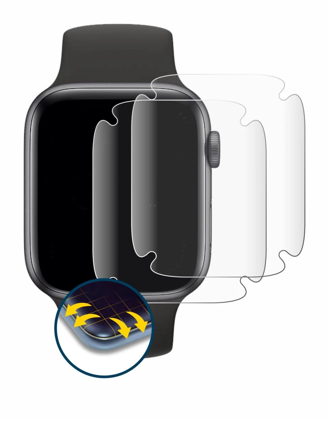 Image de l'appareil Apple Watch SE (40 mm) avec une grande variété de protections d'écran.