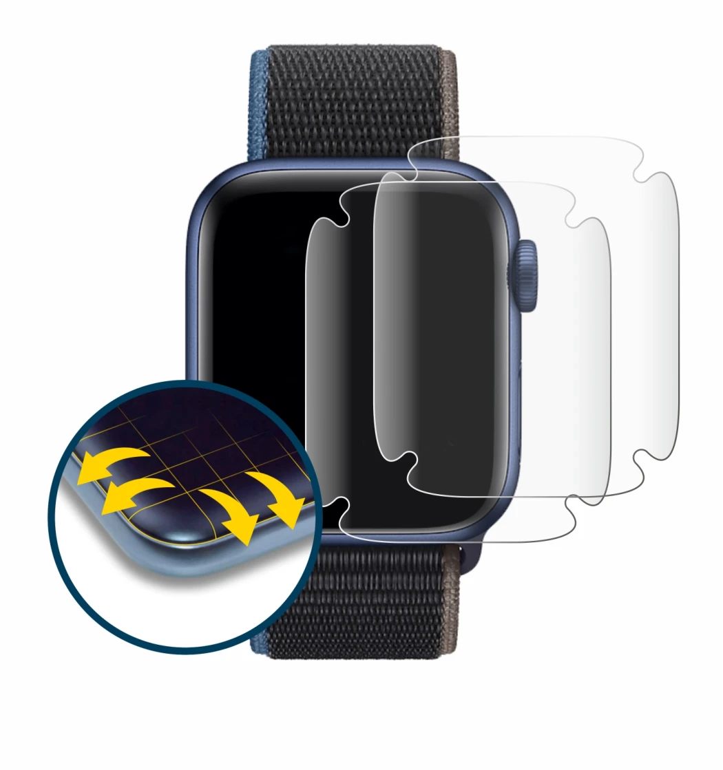 Image de l'appareil Apple Watch Series 6 (40 mm) avec une grande variété de protections d'écran.
