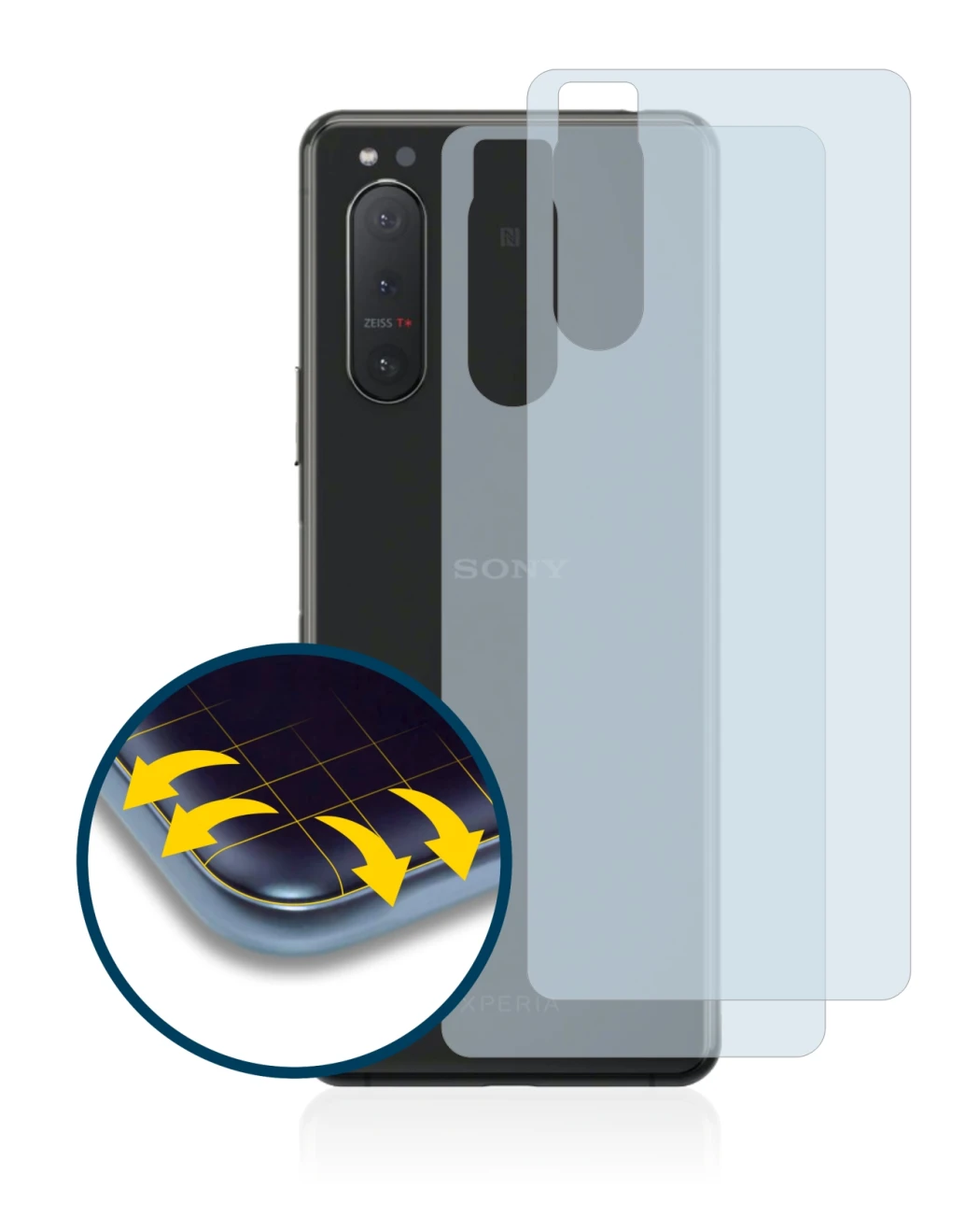 Image de l'appareil Sony Xperia 5 II (Arrière) avec une grande variété de protections d'écran.