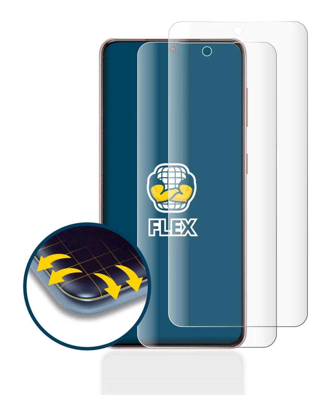 Image de l'appareil Samsung Galaxy S21 5G avec une grande variété de protections d'écran.