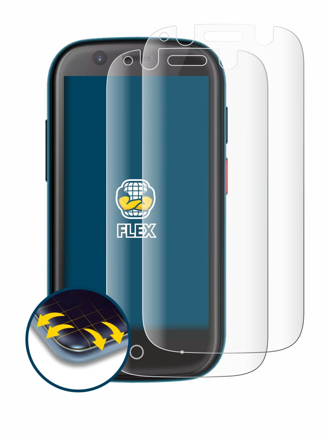 Image de l'appareil Unihertz Jelly 2 avec une grande variété de protections d'écran.