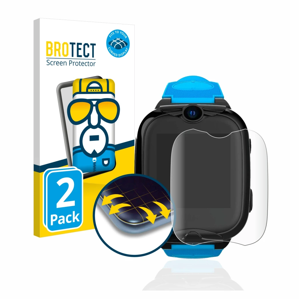 Face avant d’un emballage produit avec le logo de la marque BROTECT. À côté, l’appareil Xplora XGO2 est représenté avec la pro