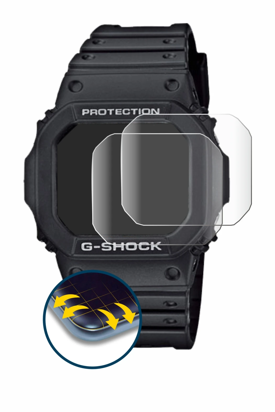 Image de l'appareil Casio G-Shock GW-M5610-1ER avec une grande variété de protections d'écran.